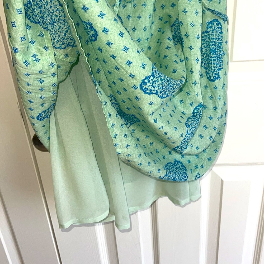 NWOT- LUCKY brand Blue Patterned Sleeveless Dress with drawstring waste. M - Picture 6 of 6